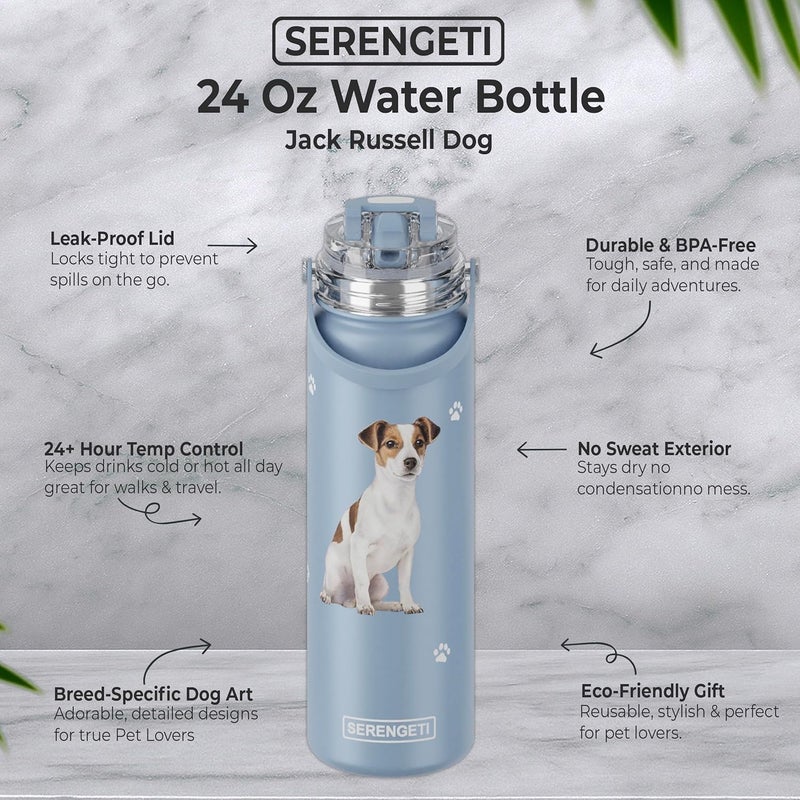 ES Pets SERENGETI 24 Oz Water Bottle Stainless Steel with Spill Proof Lid - Double walled Vacuum Insulated water flask - Realistic 3D Print of your favorite dog (Jack Russell Terrier) - Image 3